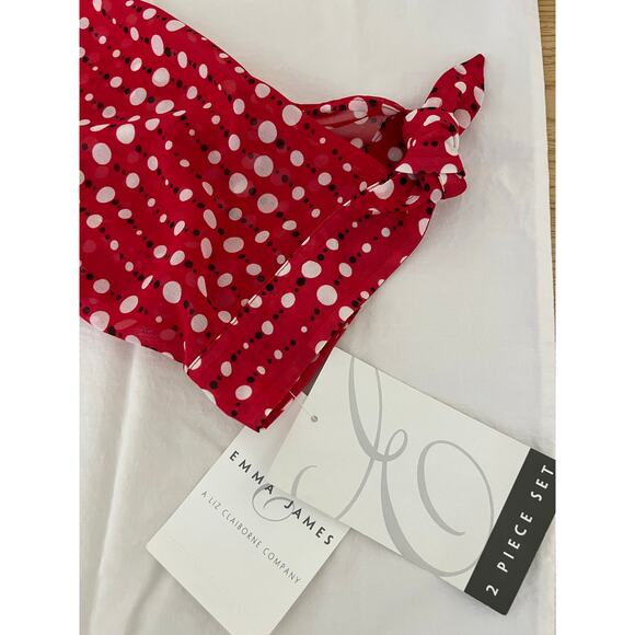 Emma James 2 Piece Set - Red Polka Dot outer Blouse with red tank top underneath - Picture 15 of 16